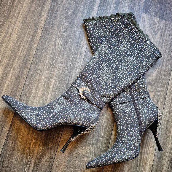 Unze London Crystal Embellished High-Heeled Boots, 10 (41EU) - Picture 3 of 6